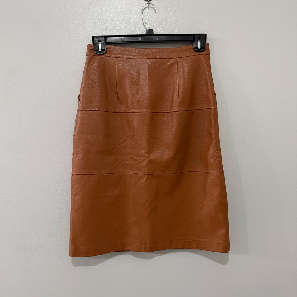 Women’s Button-Front A-Line Faux Leather Skirt - Brown - Picture 3 of 7